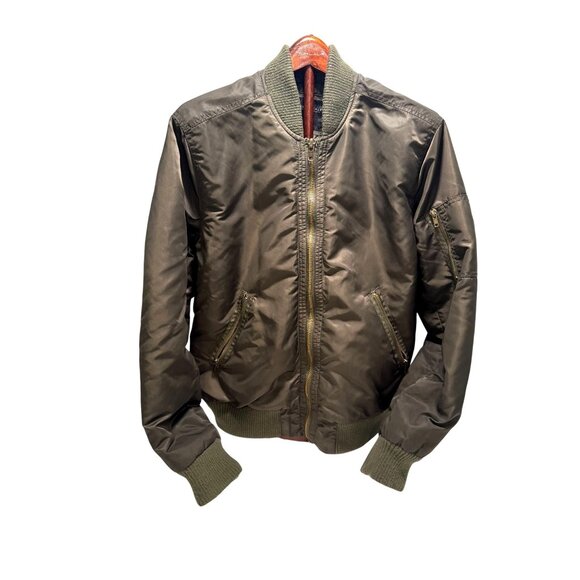 AEROPOSTALE Puffer Jacket Women Bomber Aero Quilted Down Filled Navy Green Large - Picture 1 of 8